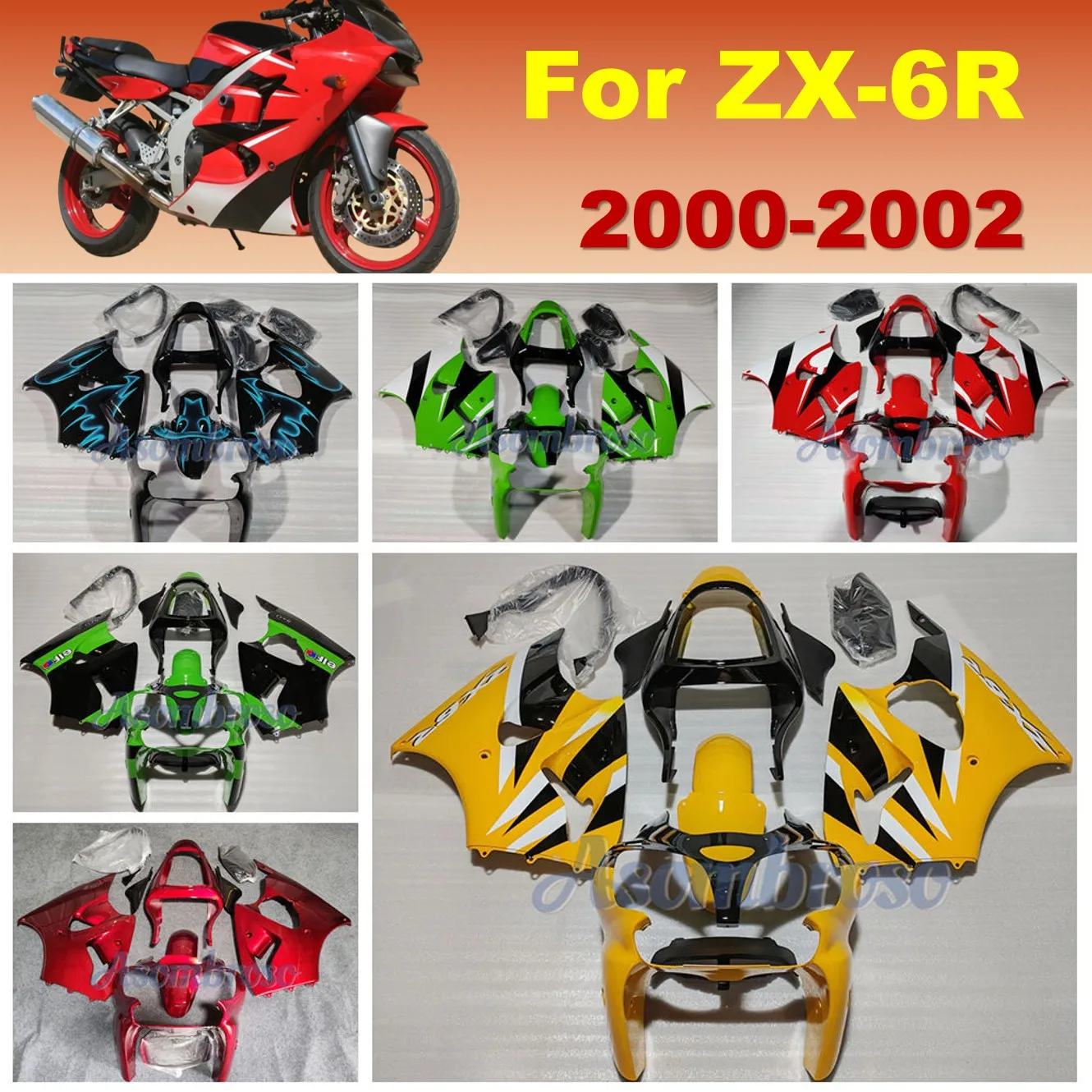 Injection ABS Fairing Set for ZX-6R 2000-2002 ZX-6R 636 ZX6R Motorcycle Sportbike Custom Bodywork Kit