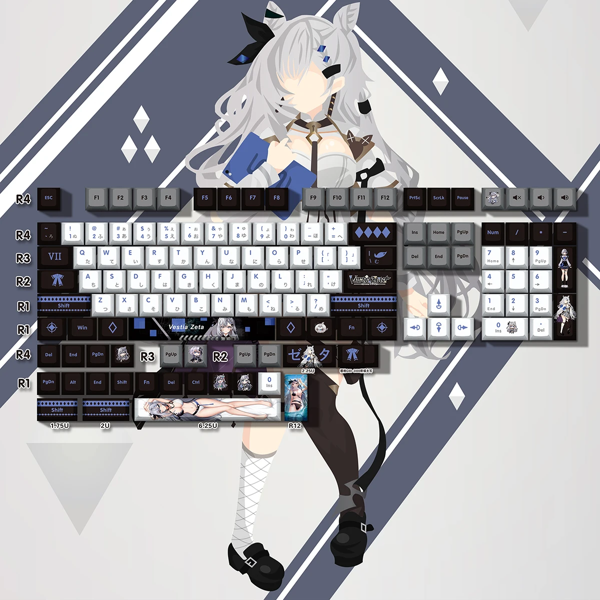 

Vestia Zeta Vtuber 131, колпачки для клавиш, колпачки для клавиш из ПБТ, механическая клавиатура, двумерная настройка