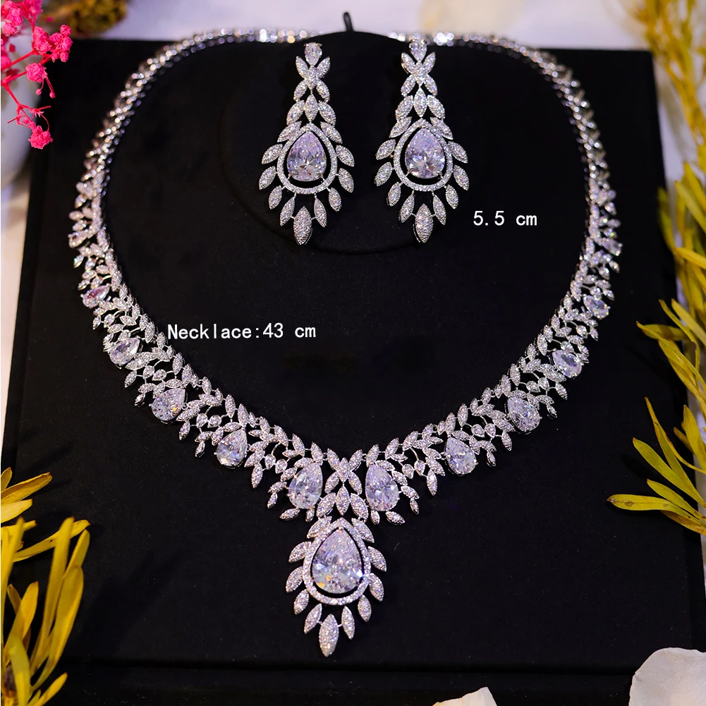 New Bridal Red and Green Colors Cubic Zirconia Necklace Sets For Women Party Luxury Dubai Nigeria CZ Crystal Wedding Jewelry Set