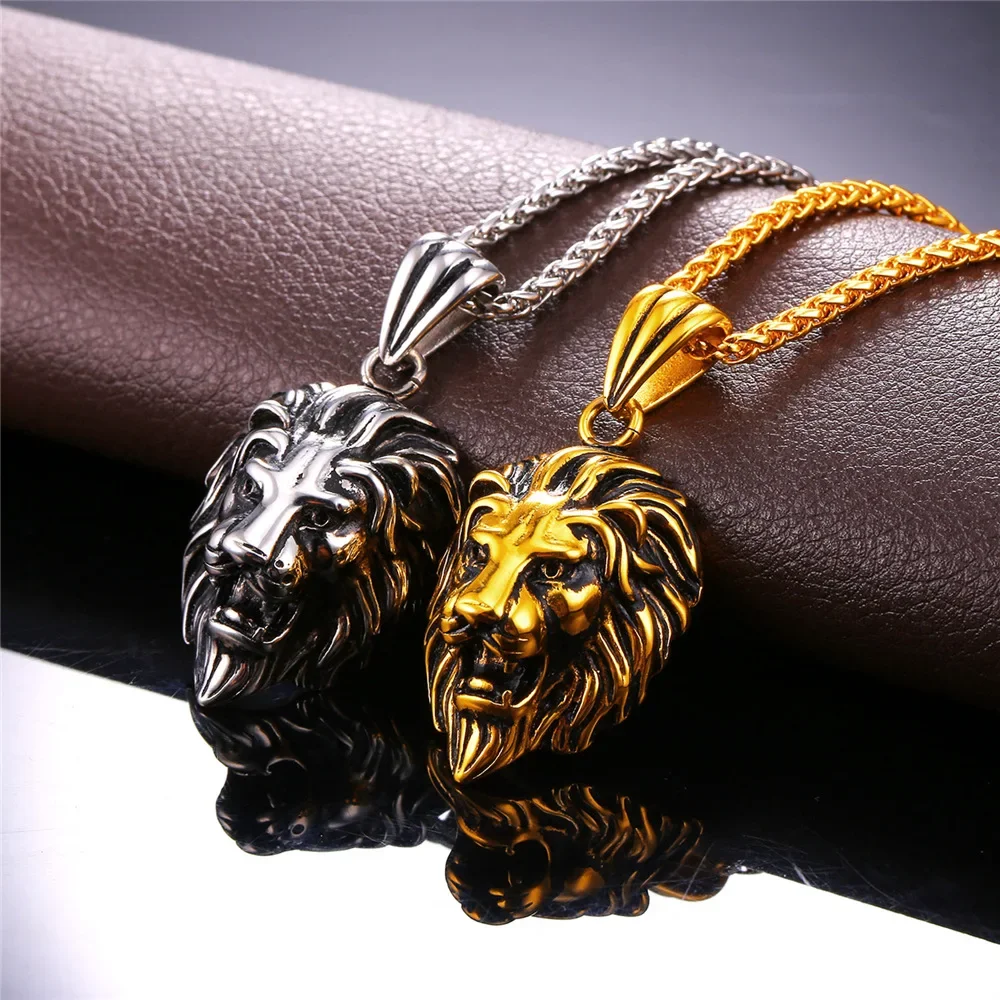 Chainspro Hippie Lion Head Pendant Men 316L Stainless Steel Animal Head Jewelry Gold Color Leo Lion Necklace Women P955