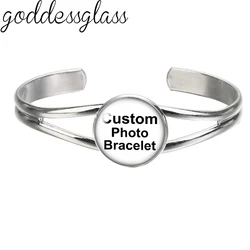 Personalized Photo Custom picture DIY 20mm Photo glass bracelet silver plated bangle adjustable DIY jewelry