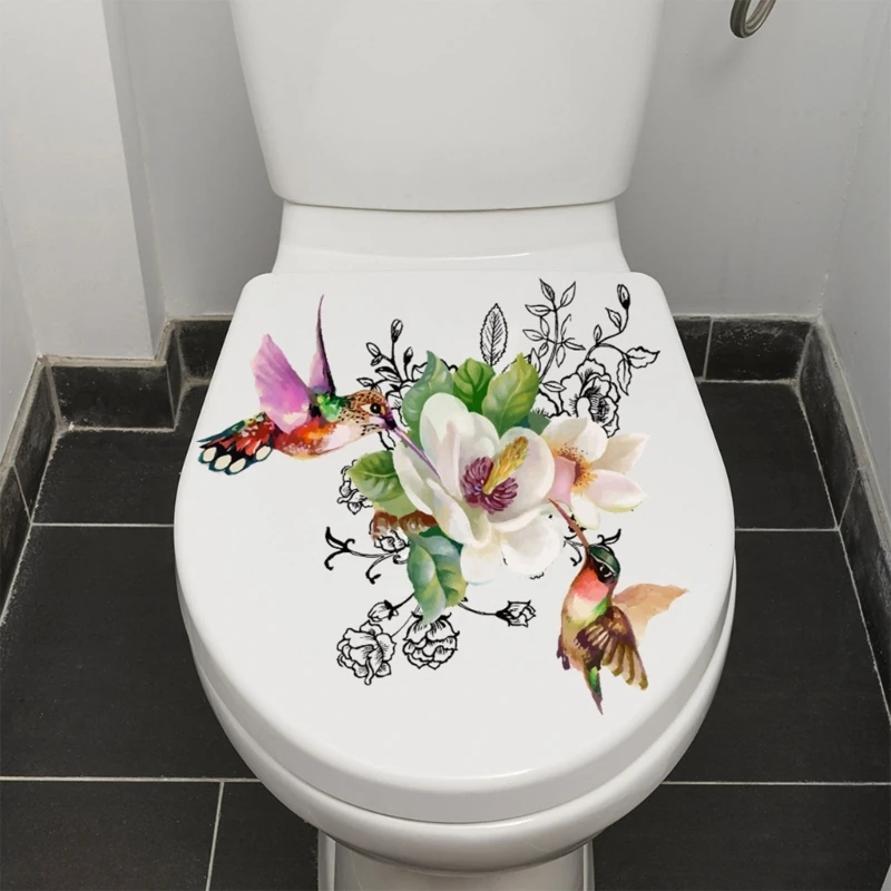 Nature Inspired Toilet Decal Birds and Flowers Toilet Lid Decals Durable Toilet Sticker DIY Removable Stickers for Wall