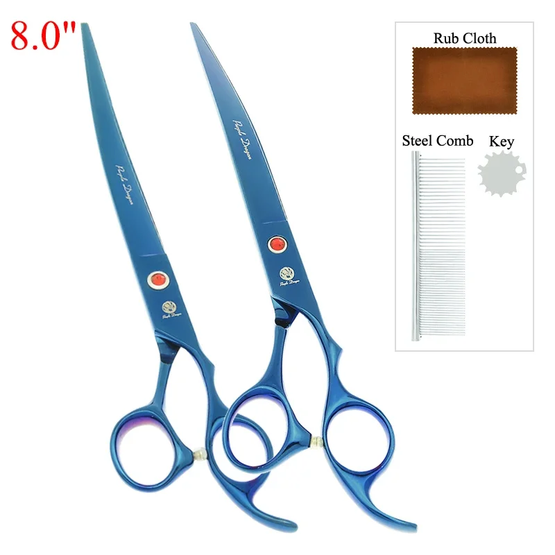 8 inch Purple Dragon Pet Grooming Shears Set 2 Piece Dog Hair Scissors with Steel Comb Animal Curved Cutting Haircut Tool B0047B