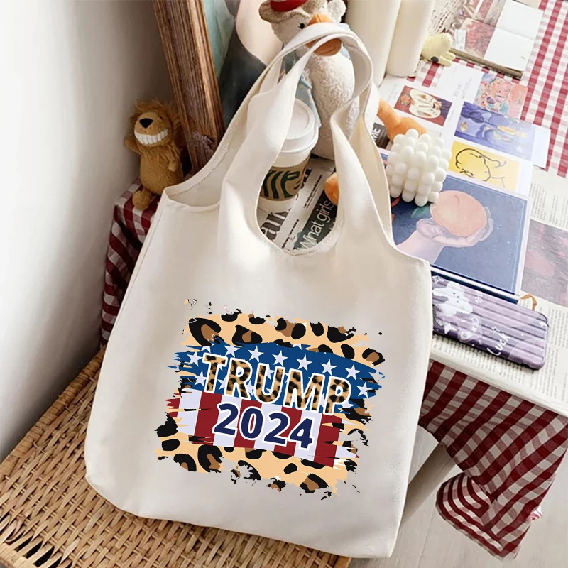 Election Themed Printed Canvas Tote Bag Organizer Large Capacity Travel Portable Shoulder Bag Eco-friendly Reusable Shopping Bag