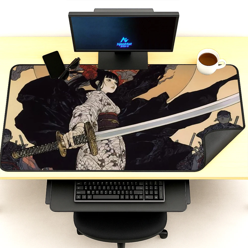 Samurai Mouse Pad Desktop Mat Large Black Red XXXL 120x60cm Office Computer Accessories Durable Smooth Decor Nonslip Desk Mat