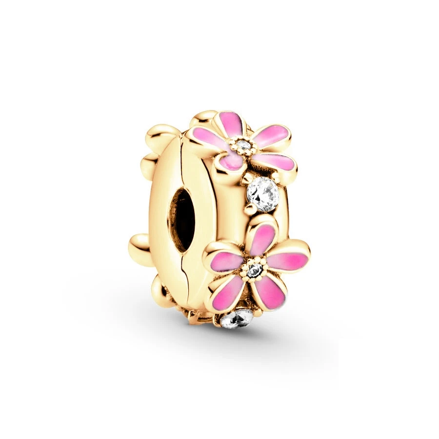 Nuovo piatto d'oro scintillante rosa mongolfiera e corno fortunato ciondola il fascino adatto per gioielli originali con bracciale da donna in argento sterling 925