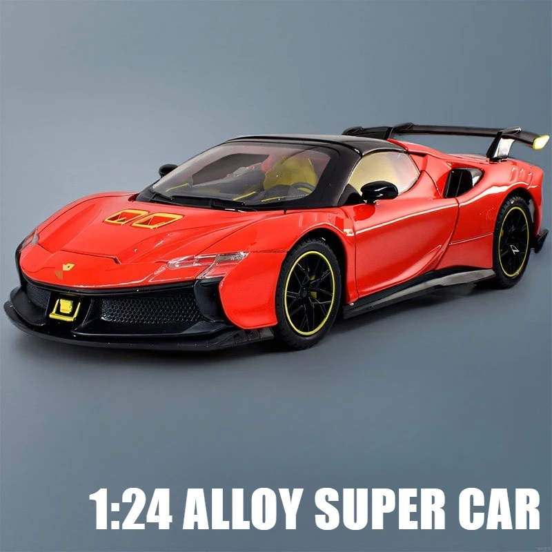 

Масштабная модель спортивного автомобиля SF90XX 1:24, литая из металлического сплава, со звуком и светом, коллекционная, детская игрушка, подарок