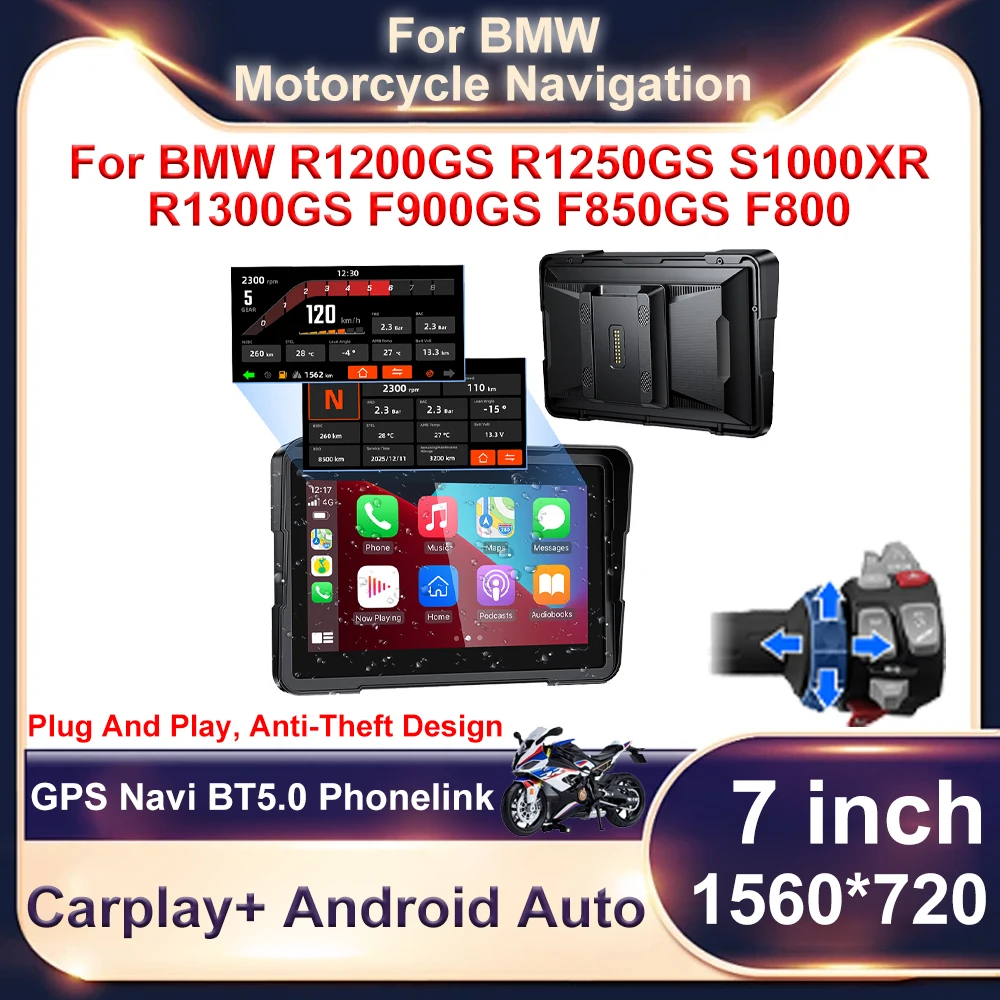 

7 inch Wireless Motorcycle CarPlay Android Auto Moto GPS Navigation Portable Dashboard For BMW R1200GS R1250GS F800GS F750GS