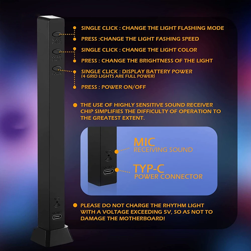 LED Rhythm Night Light RGB Music sync Bluetooth APP Control Pickup Light Computer TV Party Music Atmosphere Light