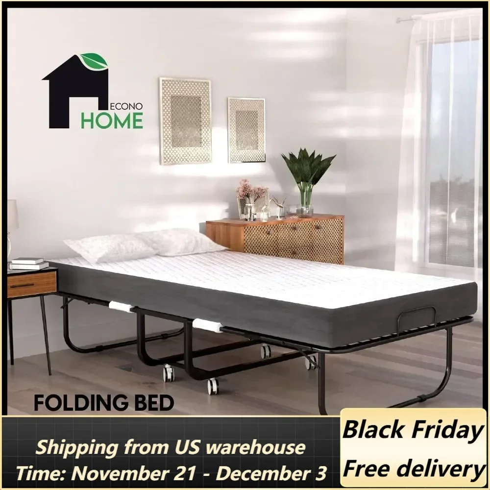 Folding Bed with Mattress - 75x31 Cot Size Bed Frame - Portable Foldable Roll Away Adult Bed for Guest - 5-inch Thick