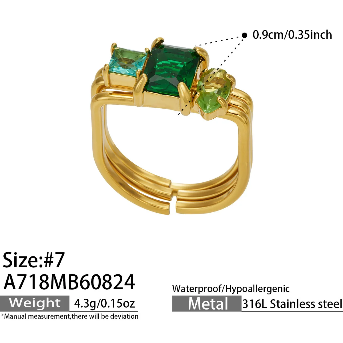 3-teiliges Edelstahlring-Set, 3-in-1 Stapelringe, 18K vergoldete Ringe, bunte Zirkon-Dreifachringe für Damen – Detail 8