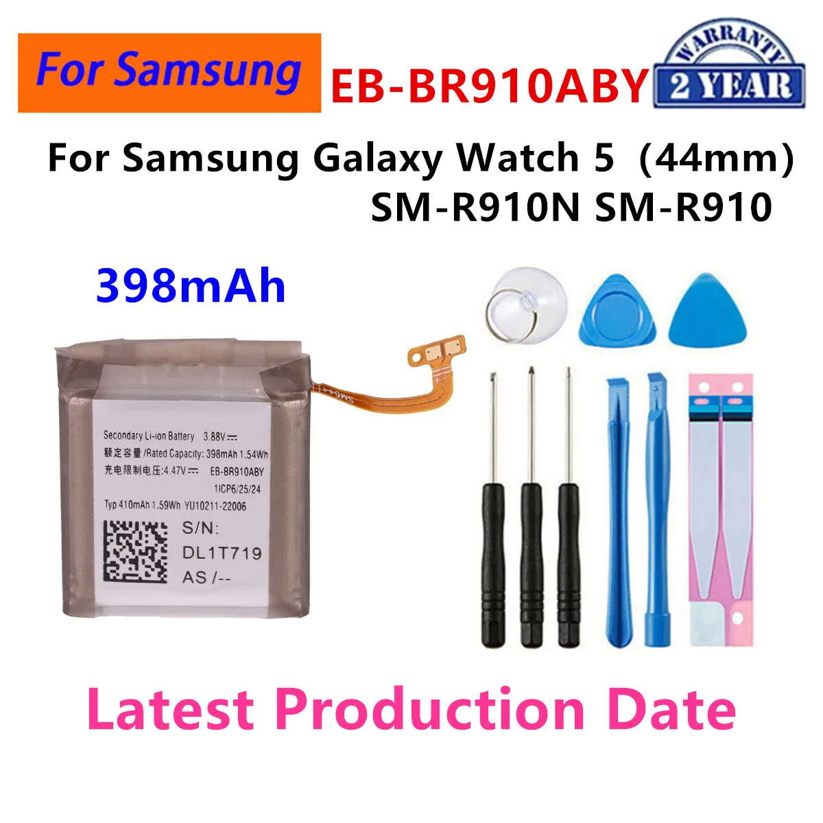 Brand New EB-BR910ABY 398mAh Battery For Samsung Galaxy Watch 5 44mm SM-R910N SM-R910 R910 R910N Smart Watch Batteries +Tools