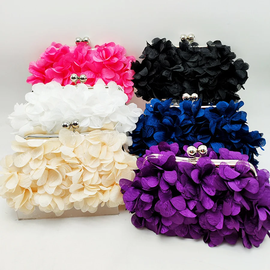 

Fashion Petal Evening Bag Women Dinner Party Day Clutch Purse Hand-woven Chains Shoulder Bag Flower Shell Clip Handbag Wedding