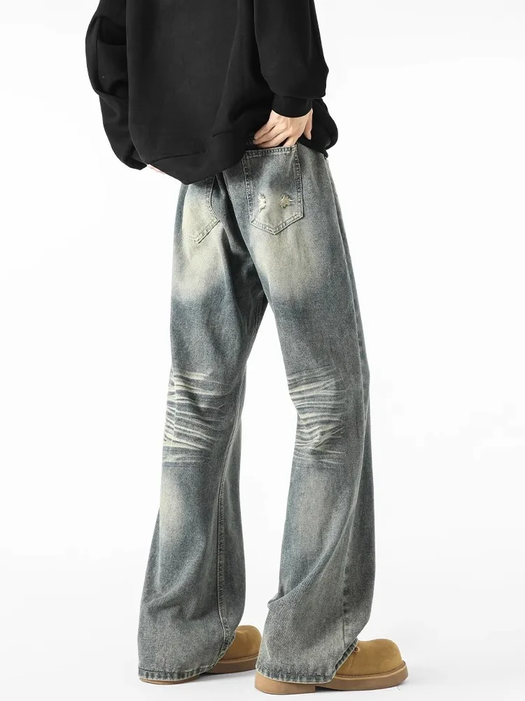 

Мужские летние тонкие джинсы-клеш в стиле ретро, трендовые, свободные, повседневные, износостойкие, прямого кроя, в американском стиле High Street