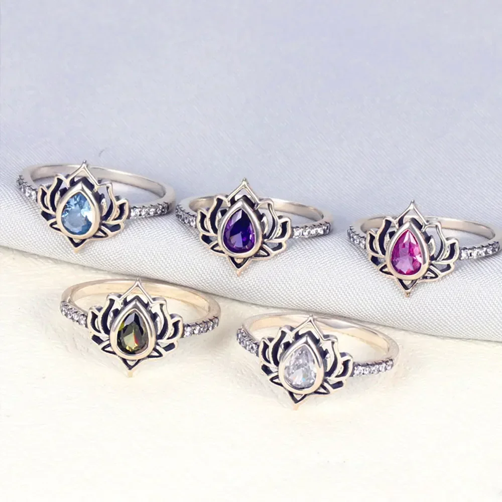 Women's 925 Thai Silver Adjustable Lotus Flower Ring
