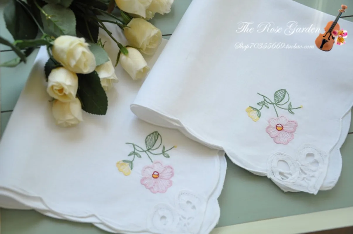 6 قطعة منديل النمط الرعوي الأبيض القطن الخالص الملونة المطرزة غطاء منديل 43 سنتيمتر #3