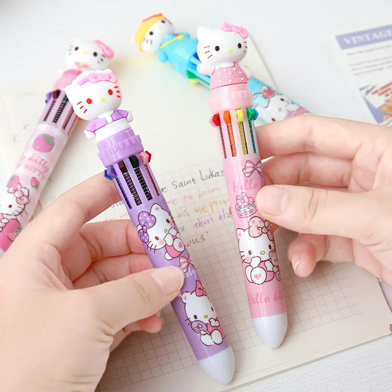 Sanrio 18/36pcs 10-color Ballpoint Pen Hello Kitty New Cute Cartoon Press Writing Pens School Supplies Stationery Students Pens