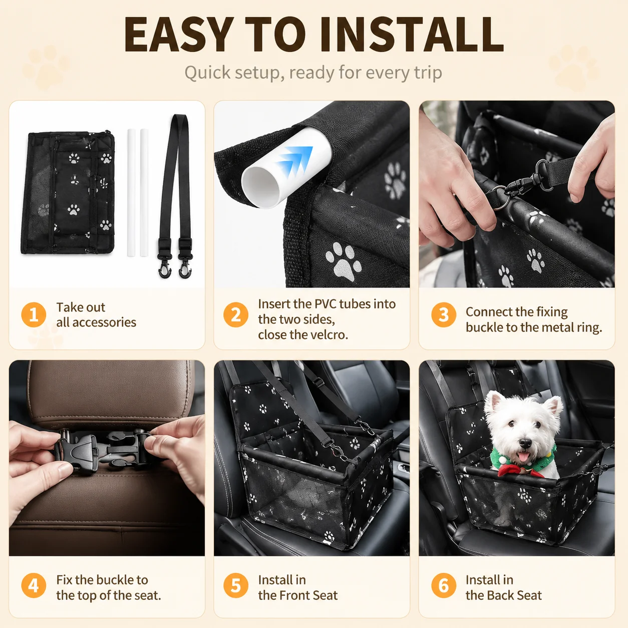 Pet Vehicle Seat, Portable Dog Car Booster with Breathable Mesh, Adjustable Belts and Quick-Release Buckles, Elevated Travel Carrier for Small Dogs and Cats, Comfortable Car Seat for Daily Commutes, Road Trips, Vacation Travel, Camping and Outdoor Use