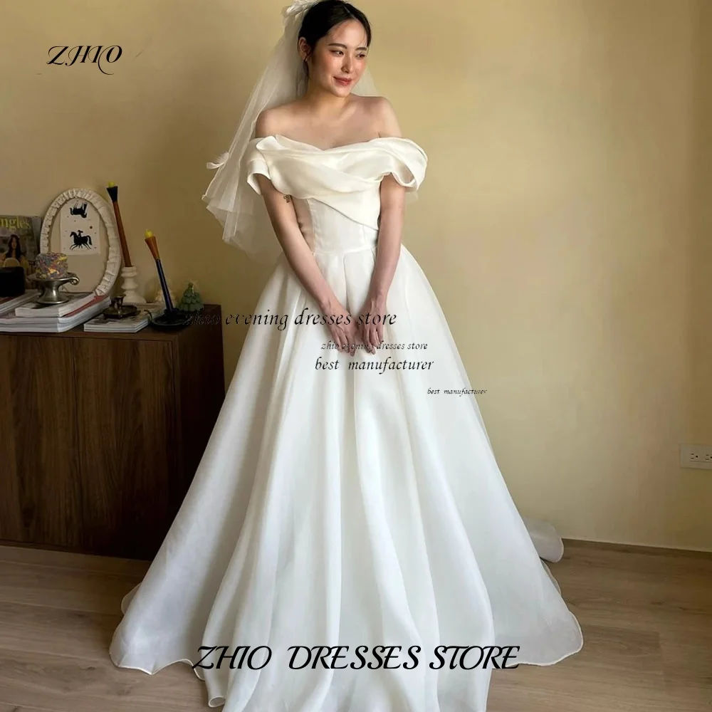 

ZHIO White Korean Wedding Organza A-line Strapless Corset Bridal Gowns Customized Simple Wedding Snapshot Party Dresses 웨딩드레스