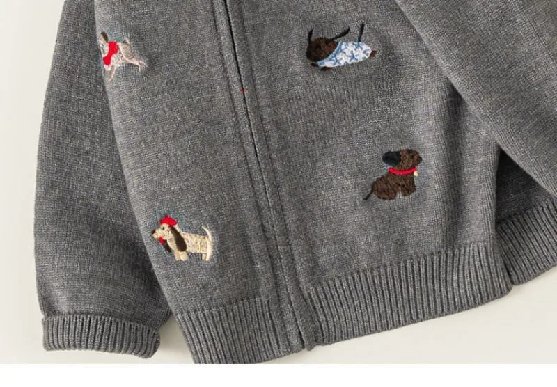 UNITIM Herbst Kinder Jungen Pullover Strickjacke mit Hundestickerei 2-8 Jahre Kinder Jungen Strickwaren Langarm Oberbekleidung Mantel für Babys Jungen – Detail 5