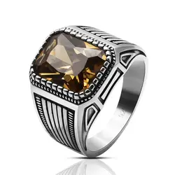 Wholesale Men Silver Rings 925 Sterling Silver Vintage CZ Stone Ottoman Handmade Statement Men Wedding Ring