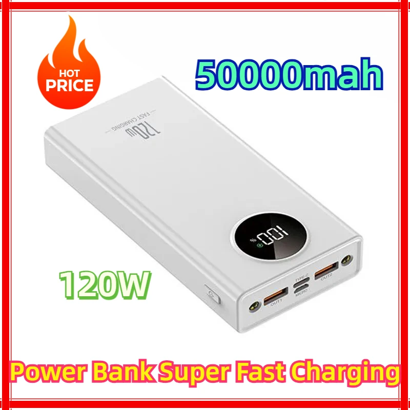 For Mobile Power External Battery for Iphone Xiaomi  2024 120W Power Bank Super Fast Charging 50000mah Ultralarge Capacity