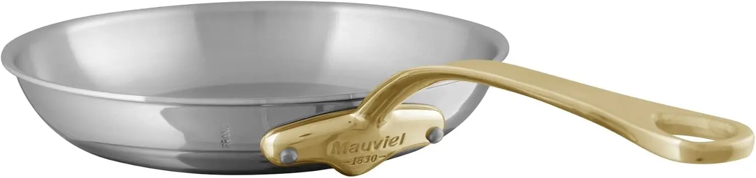 5-Ply Polished Stainless Steel Frying Pan With Brass Handle, 10.2-in, Made In France