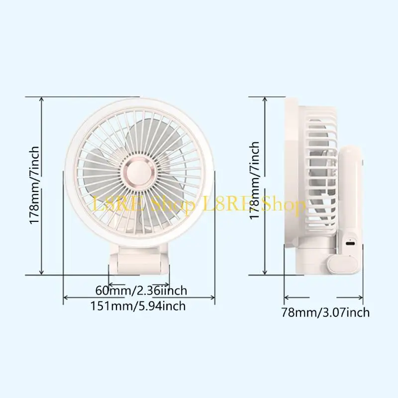 L8RE Miniature Clip Fan Portable USB Charging 3 Speed Setting Space Saving Mounting Bracket Cooling Fan for Bedsides Desk