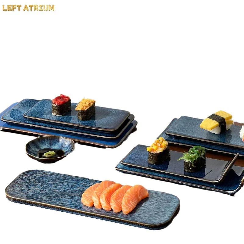 Japanese Kiln Color-changing Long Plate High-grade Sushi Fruit Plate Ceramic Sashimi Flat Plate Restaurant Kitchen Tableware.