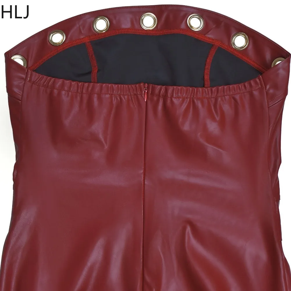 HLJ Sexy Leather Patchwork Bodycon Long Dresses Women Solid color hole Sleeveless backless Dress female streetwear Vestidos 2025