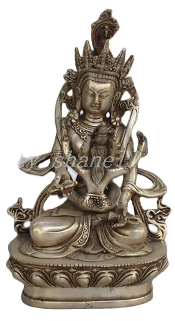 21CM Elaborate Tibetan silver Buddhism happy mahakala king kong statue