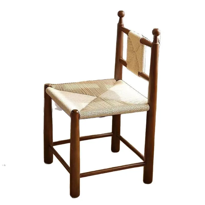 

Medieval Nordic solid wood rattan dining chair retro rattan chair home French simple homestay cafe leisure chair
