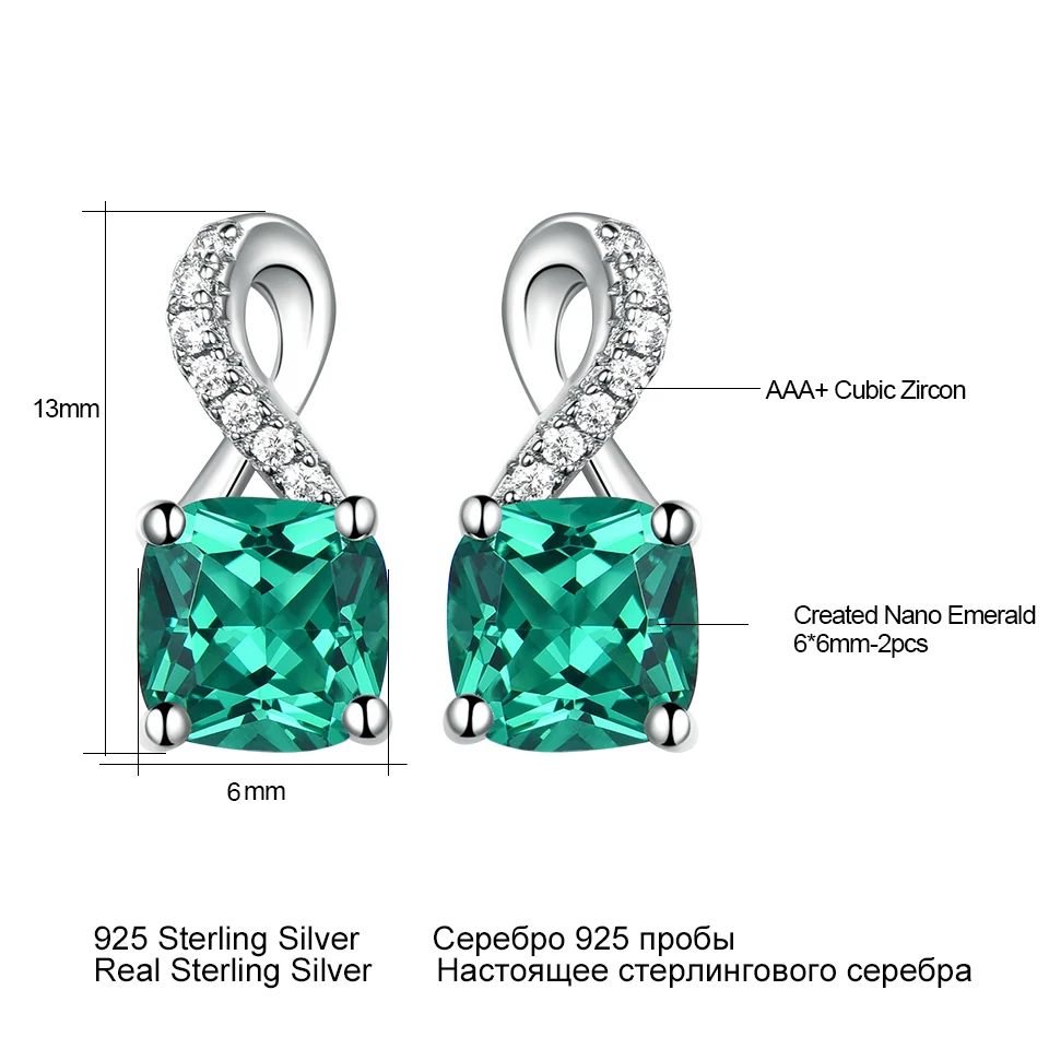 6*6mm Stud Earring for Women Nano Emerald Earrings Silver 925 Earring Engagement Birthday Gift Fashion Jewelry