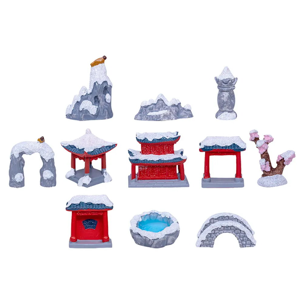 

11pcs Mini Resin Garden Decor Jiangnan Snowy Landscape Ornament Set for Sand Table Micro Landscaping Prop Gardening Statue