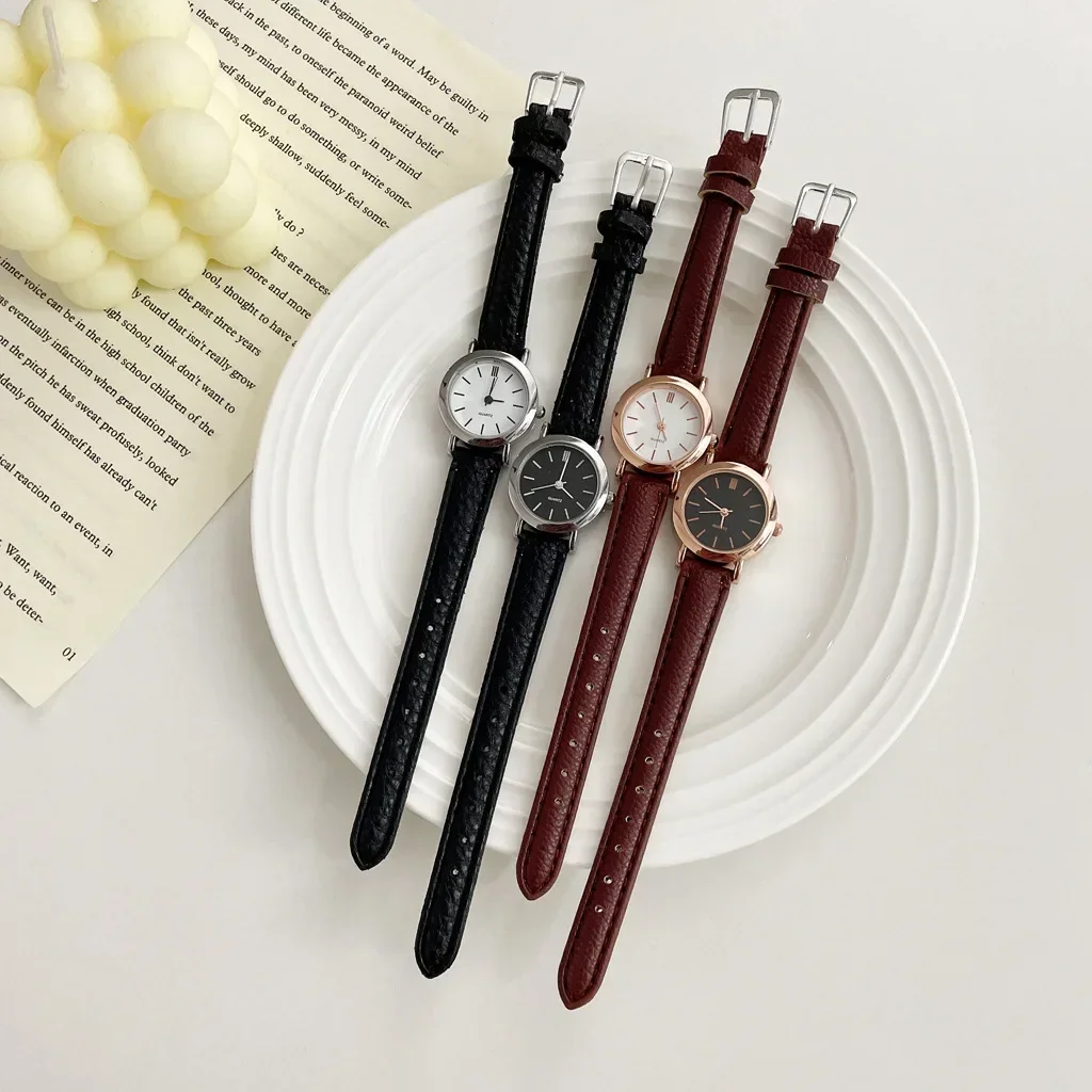 Women Vintage Quartz Watches Classic Small Round Elegant Dress Wristwatches Leather Band Simple Female Clock Reloj Mujer