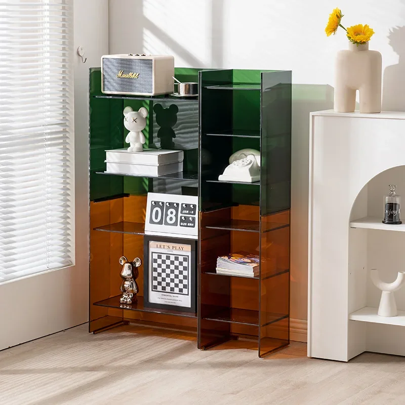 Modern simple living room sofa side cabinet  bathroom rack transparent storage cabinet