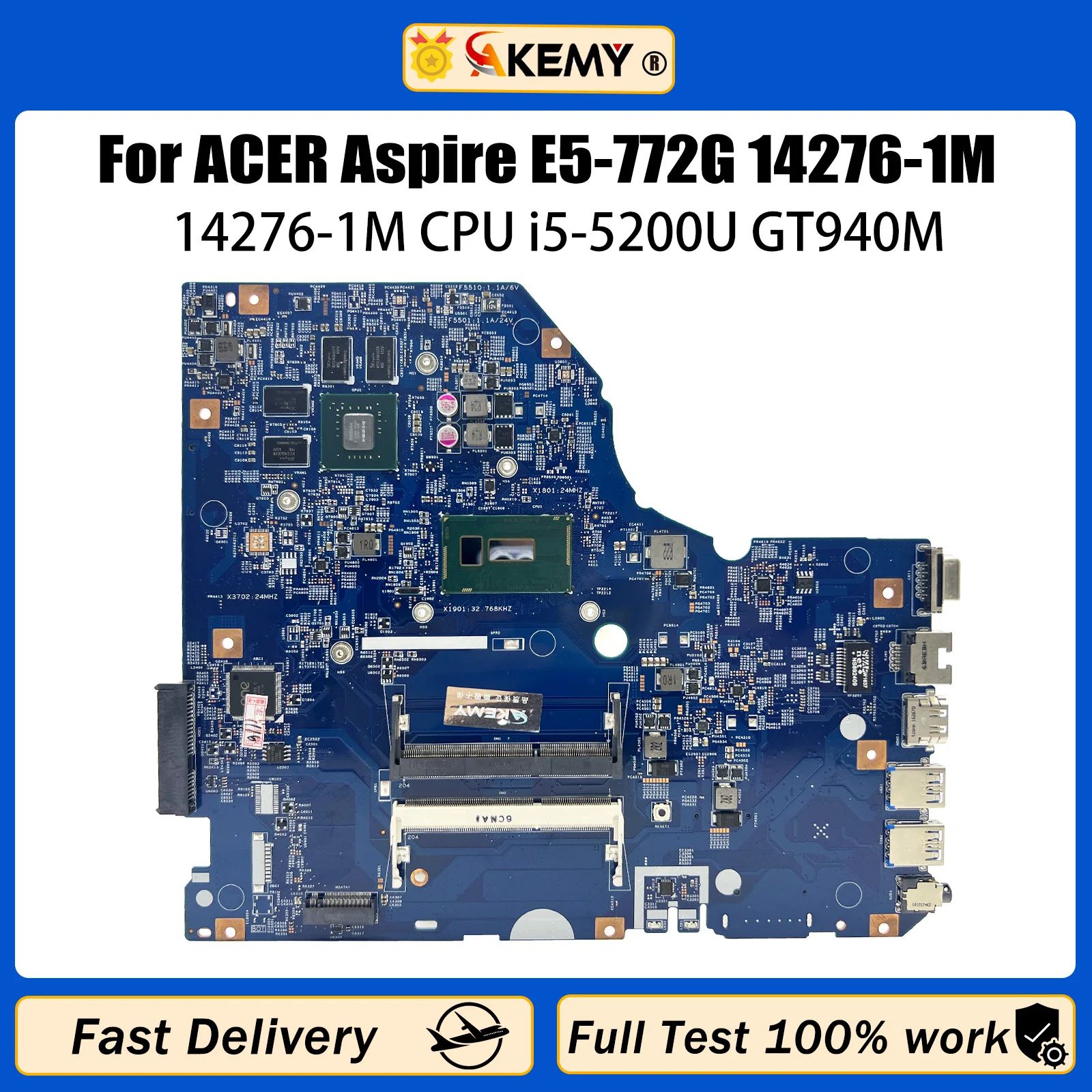 

AKEMY 14276-1M NBMV911001 NBG2C11005 For Aspire E5-772G 773G N15W1 P277 P278 Motherboard I5-5200U CPU 940M V2G