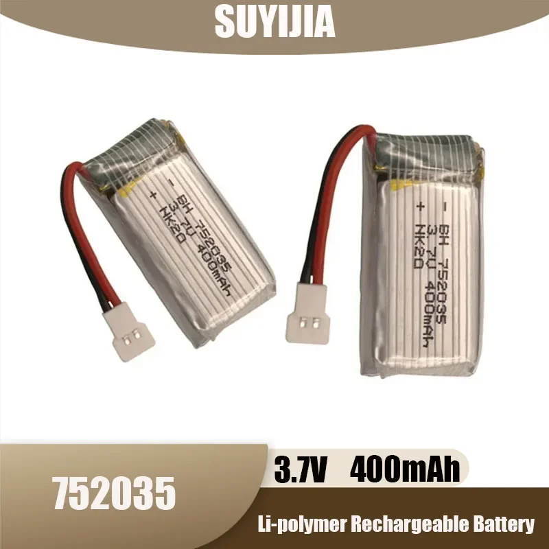 3.7V 400mah Lithium Polymer 752035 Rechargeable Battery for Hubsan X4 H107 H107L H107D JD385 JD388 Remote Control Drone Battery