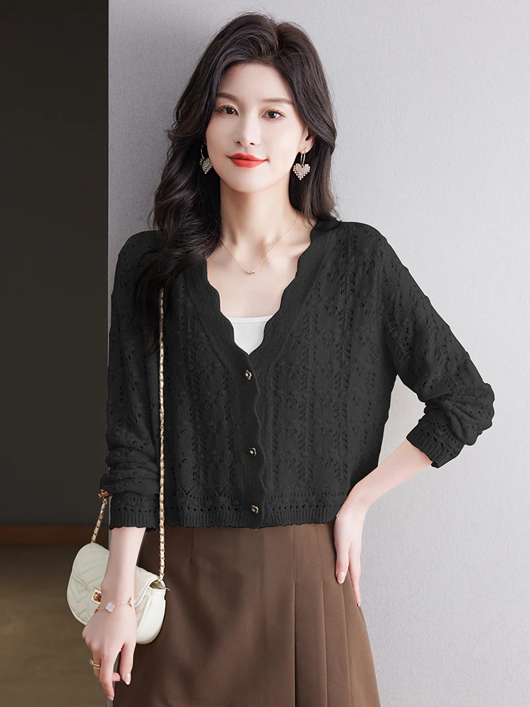 

High Quality Summer Camisole Skirt with Summer Hollowed Out Knitted Cardigan for Women's Short Cover Up Small Shawl Jacket, Thin