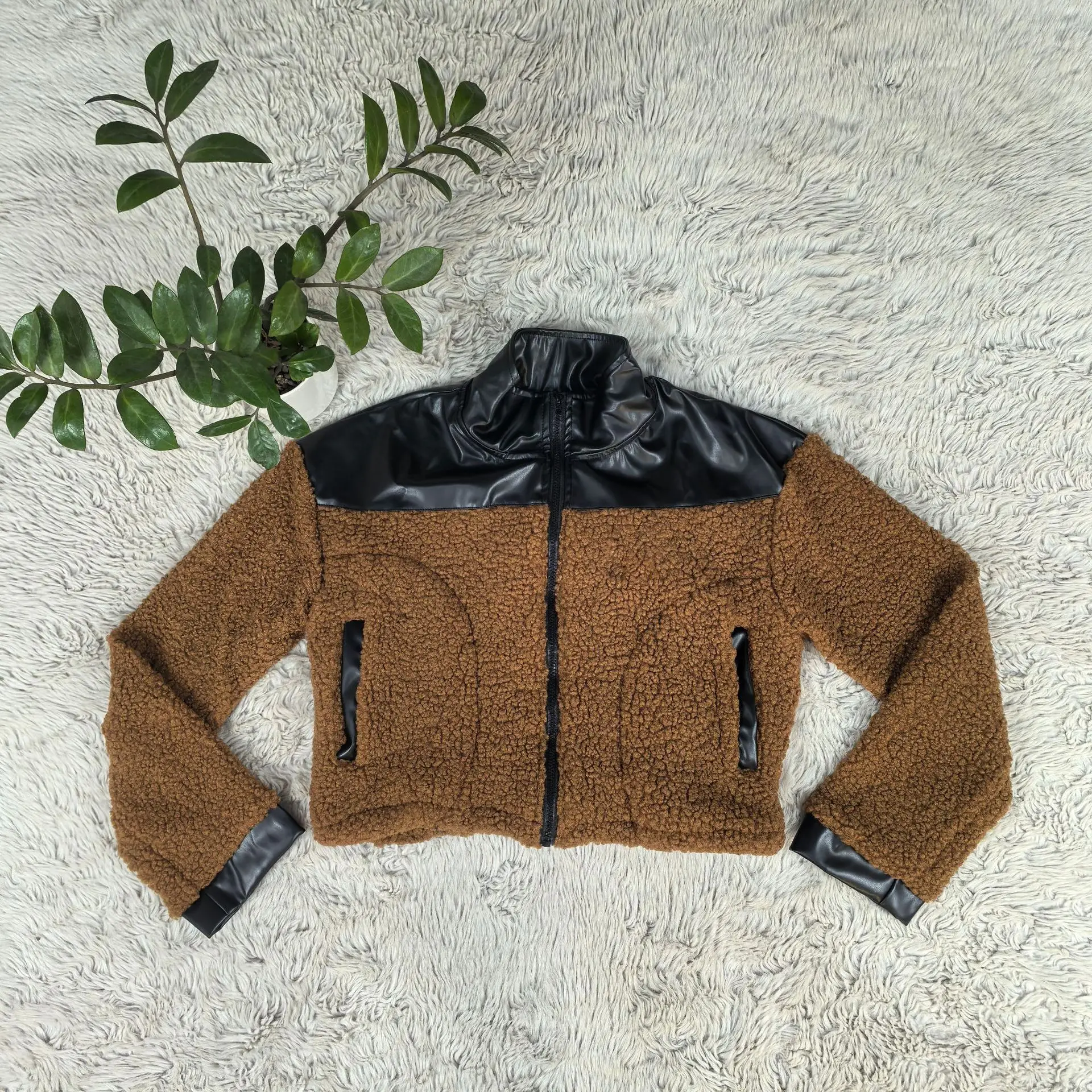 

Q6290 Autumn and Winter Jacket Coat - Trendy Letter Loose Warm Leather Fleece Fashion Top