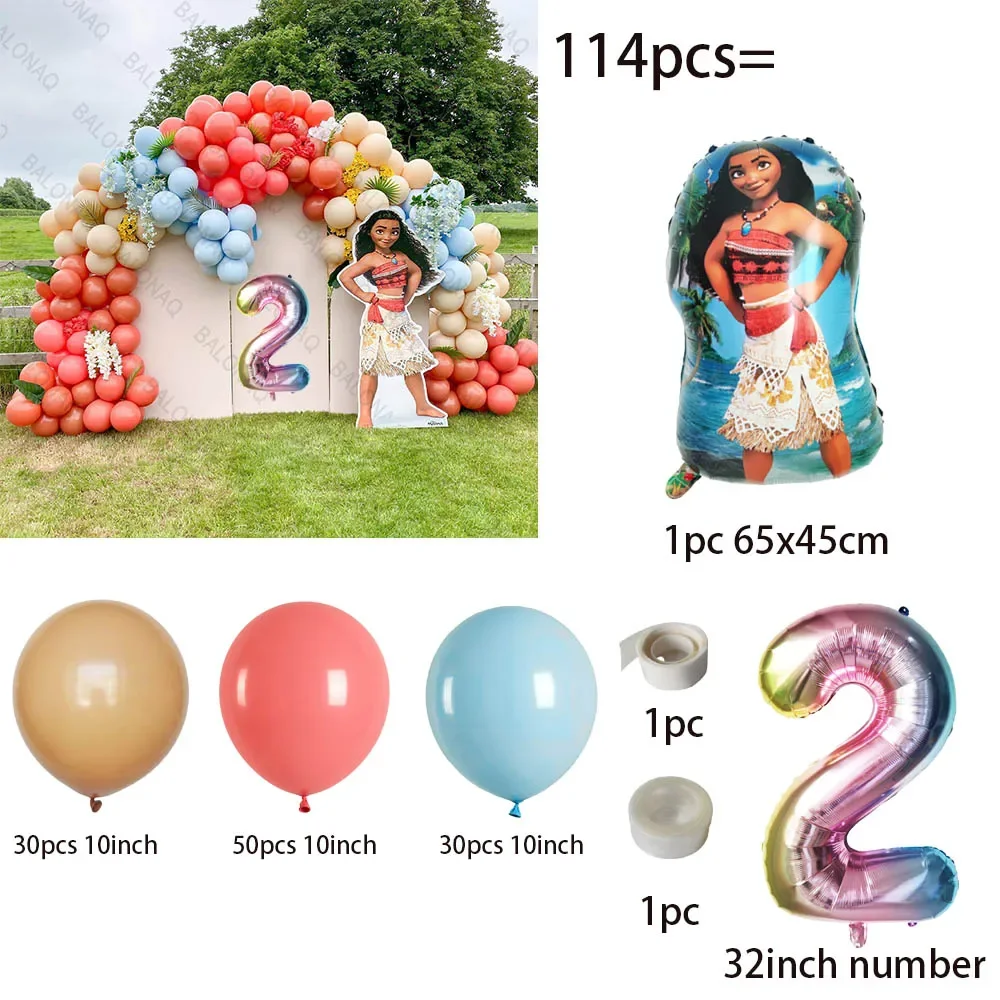 114pcs Moana Princess Theme Birthday Party Decoration Number Aluminum Ballon Baby Shower Photography Pprops Anime Ornaments Gift