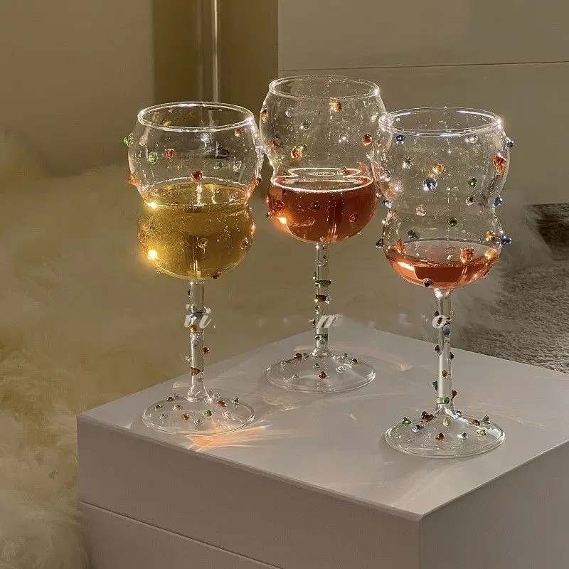 Dopamine Romantic Creative Artistic Colored Gem Wine Glass Colorful Dot Glass Cup Candy Stress Relief Gift Stemmed Glass