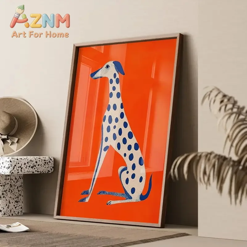 Abstract Dalmatian Dopamine Art Orange Blue Canvas Poster Picture Wall Decor Modern Living Room Kitchen Bathroom Home Decor Gift