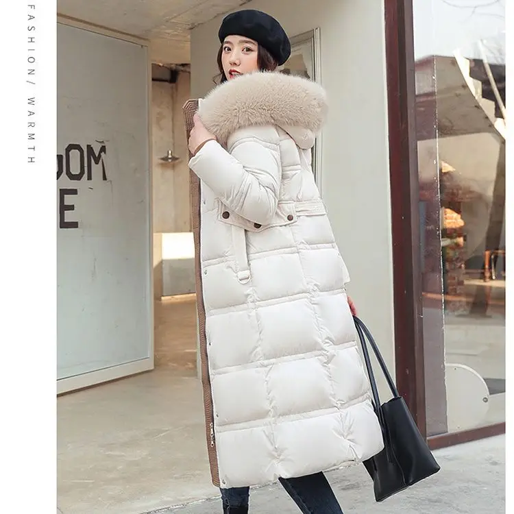 Winter Fashionable Cotton Coat, Women's Long Slim-fitting Hooded Fur Collar Windproof Thickened Warm Jacket