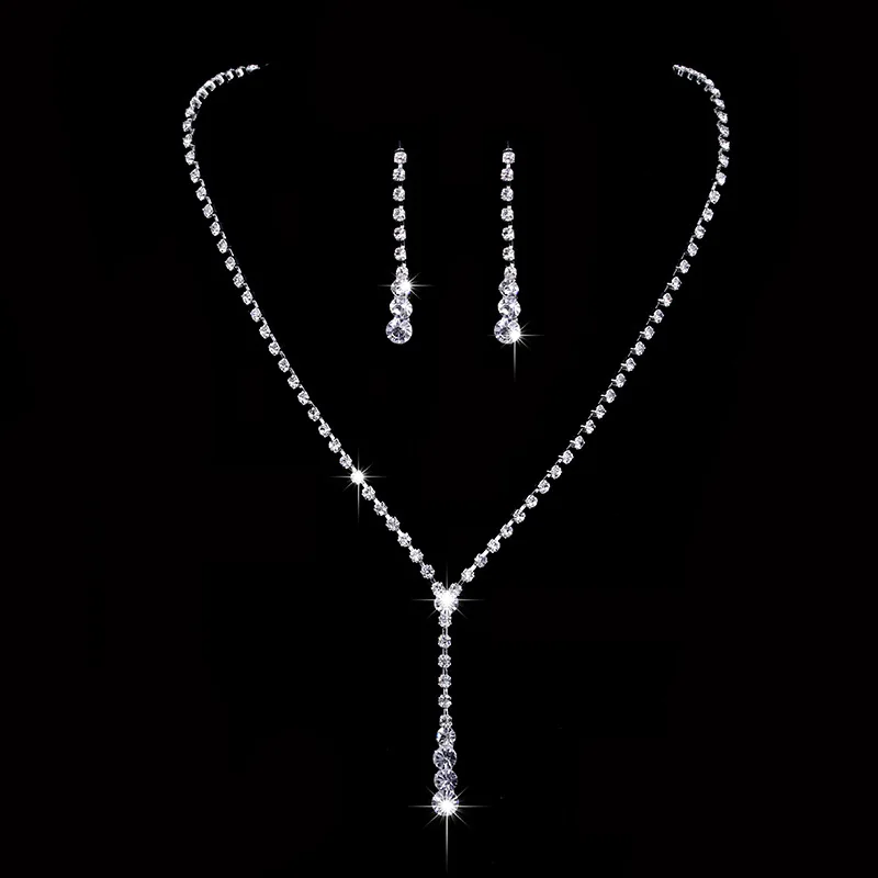 Classic Fashion Banquet Wedding Jewelry Set for Women Charm Tassel Crystal Zircon Necklace Earrings Set of 2 Anniversary Gift