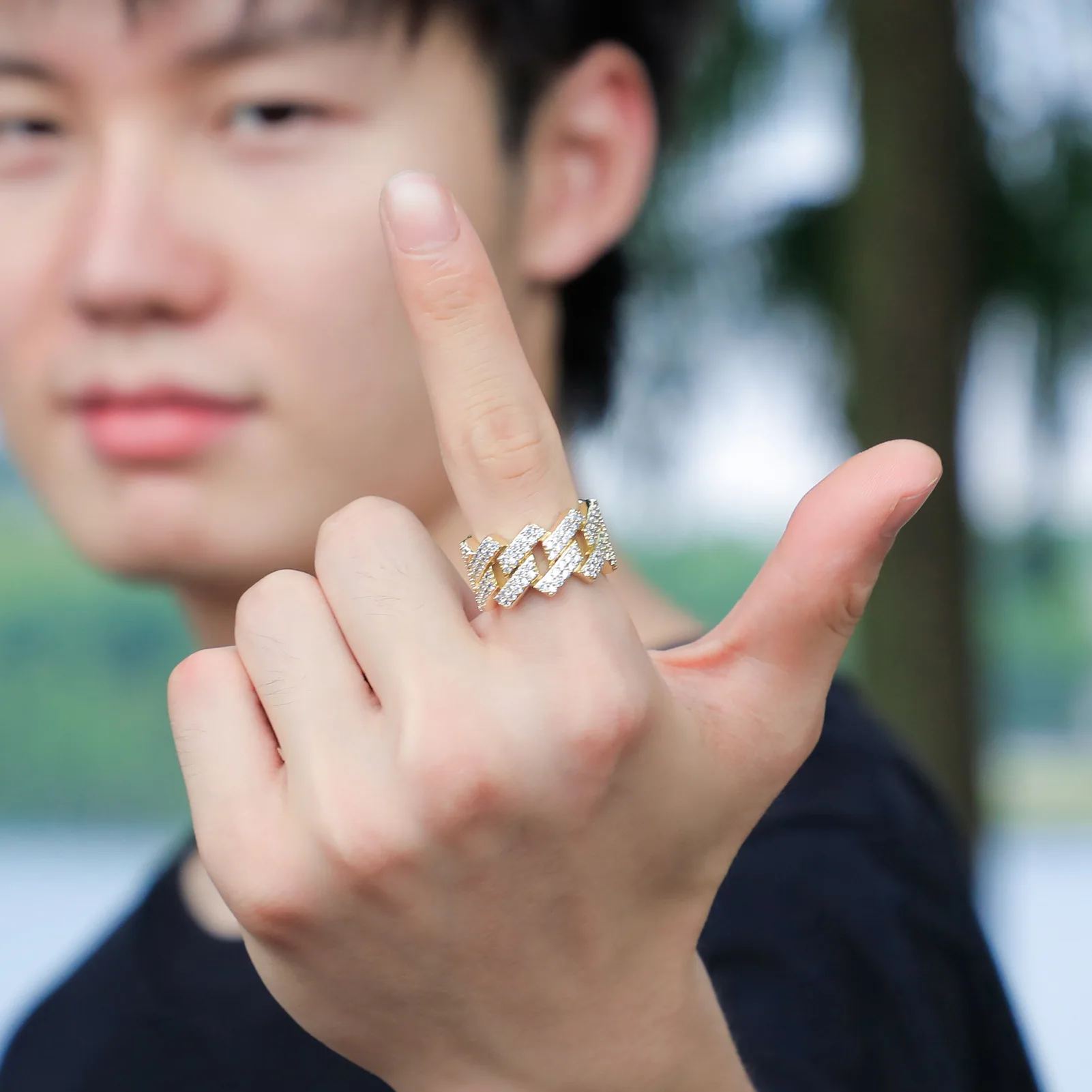 Hip-hop Ring 14mm Withered Cuban Real Gold Electroplated Double Row Zircon Rings 2026 Wedding Jewelry for Women Luxury Vintage