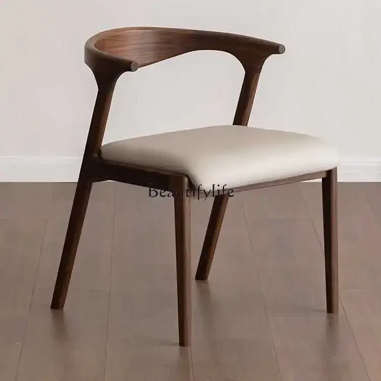 

North American black walnut dining chair solid wood backrest armrest household leather soft bag book desk chair