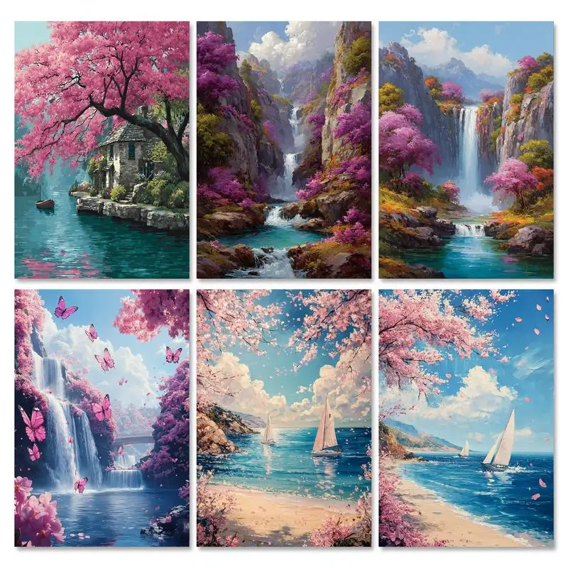 

RUOPOTY Frame Paint By Numbers Waterfall Landscape Diy Acrylic Drawing On Canvas Flowers Paint By Numbers Kits For Wall Decor