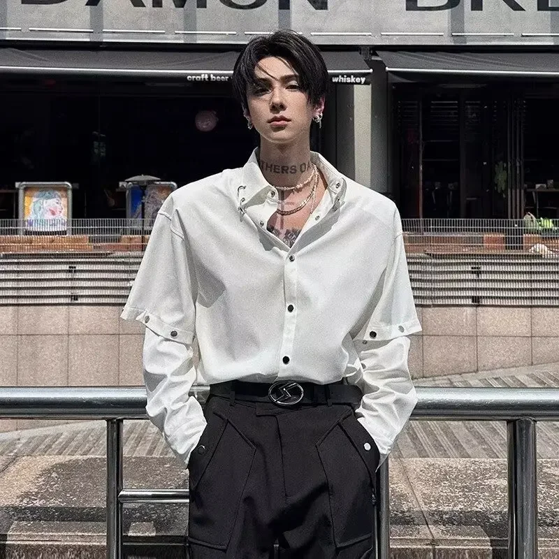 

Мужская модная рубашка с подплечниками, съемная элитная форма с длинным рукавом, повседневная одежда, весна-осень