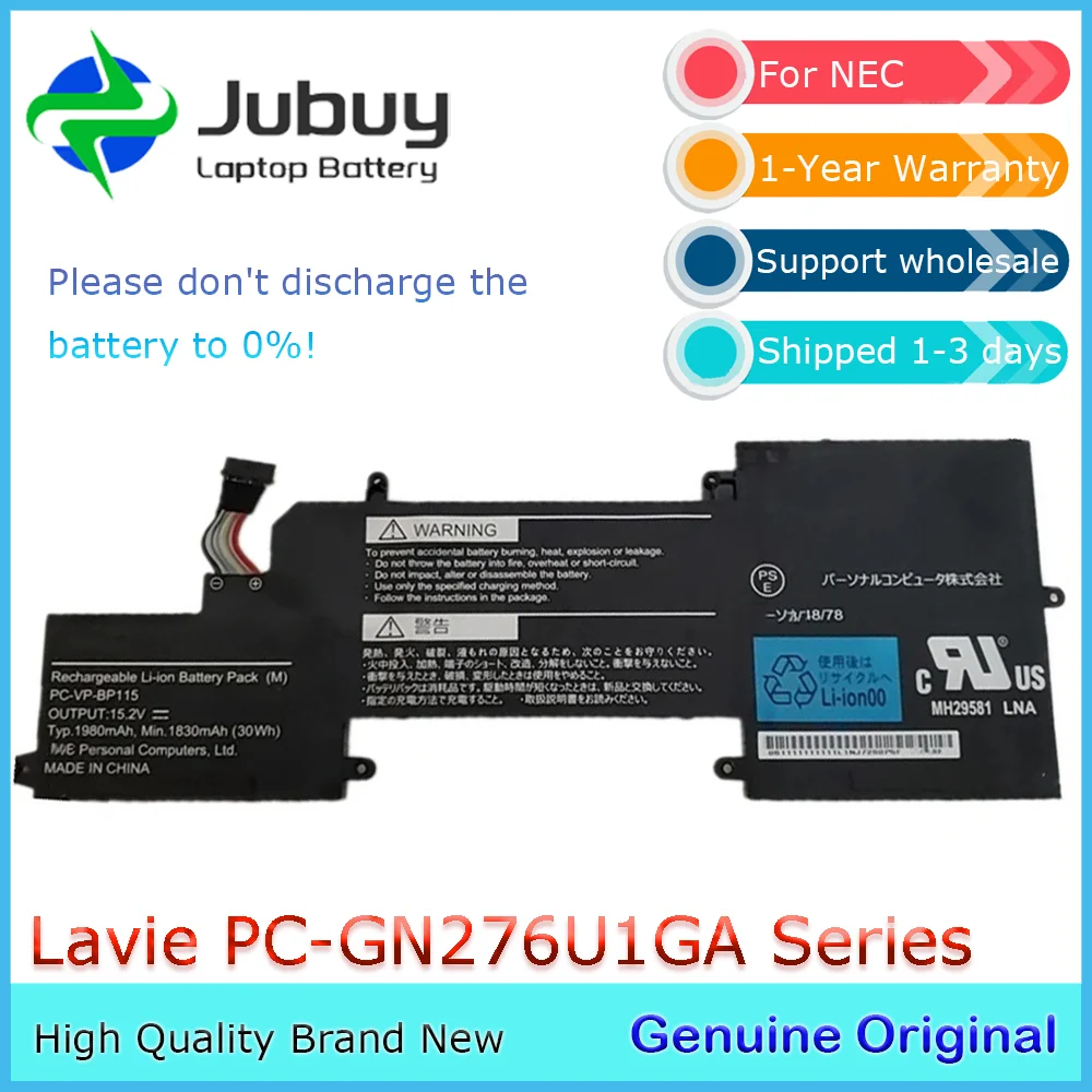 

PC-VP-BP115 15.36V 28Wh Original Laptop Battery for NEC Lavie PC-GN276U1GA PC-VP-BP116 11.52V 42Wh 2ICP4/59/134